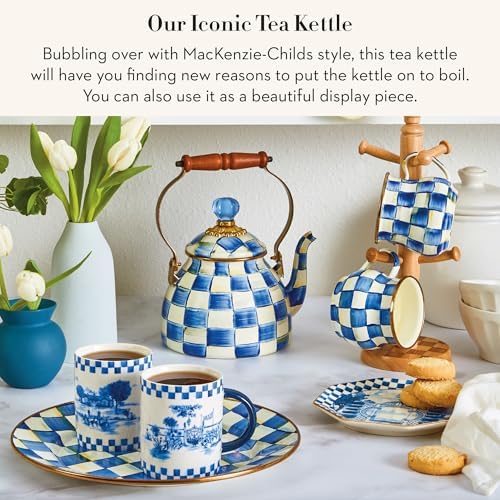MACKENZIE-CHILDS Tea Kettle, 2 Quarts, Blue-and-White Royal Check - Image 2