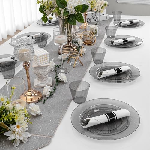 DaYammi 210PCS Black Glitter Plastic Dinnerware Set for 30 Guests - Image 5