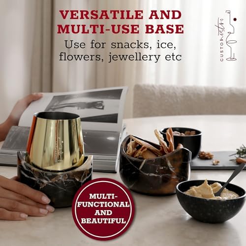 Gusto Nostro Marble Wine Chiller for Glass & Stainless Steel Tumbler Set of 2 - Wine Glass Chiller Holder for Freezer - Cool Set of Chillers & Stemless Wine Metal Tumblers for Home, Bar (Black & Gold) - Image 4