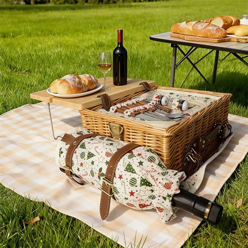 Wicker Picnic Basket Set for 2 Adults with Blankets & Table - Image 4