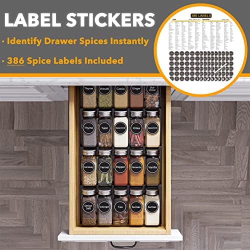 SpaceAid Spice Drawer Organizer with 20 Spice Jars, 386 Spice Labels, 4 Tier Seasoning Rack Tray Insert for Kitchen Drawers, 9-1/2" Wide x 17-1/2" Deep - Image 3