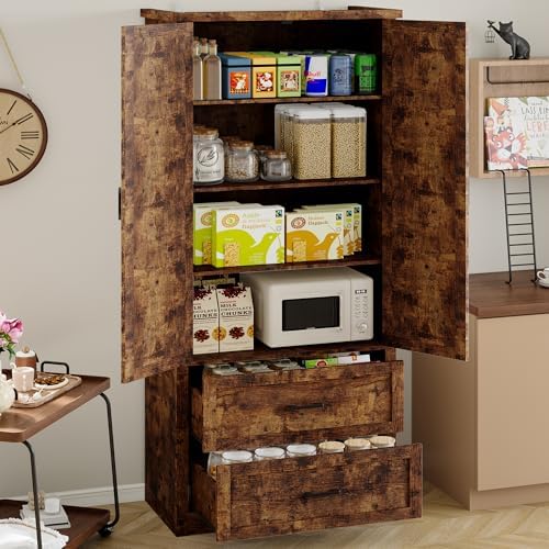 BORNOON Pantry Organizers and Storage Cabinet, 71” Barn Door Kitchen Cabinet with Drawers and Adjustable Shelf, Tall Pantry for Kitchen, Dining Room, Living Room, Bathroom and Office - Image 3