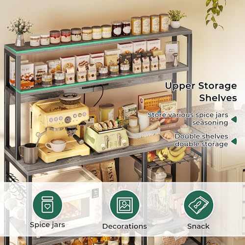 SUPERJARE Bakers Rack with Power Outlet, 47.2 Inches Coffee Bar with Basket - Image 6