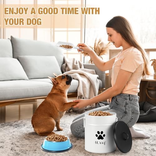 DoubleFill Extra Large 23+10 lb Metal Dog Food Storage Containers, White - Image 4