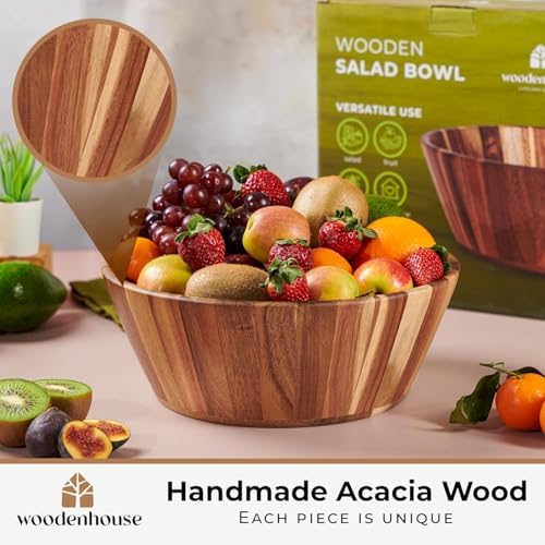Wooden Salad Bowl, 12" Large Wooden Serving Bowls for Food, Handmade - Image 2