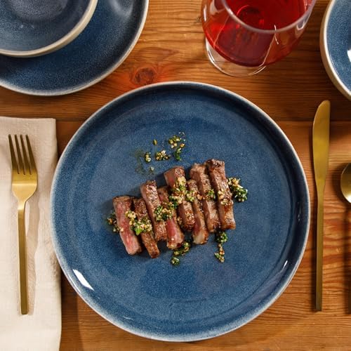 Gibson Elite Manila Bay 12-Piece Stoneware Dinnerware Set, Service for 4, Reactive Glaze Modern Artisan Plates, Bowls & Mugs, Blue, Round Design - Image 3