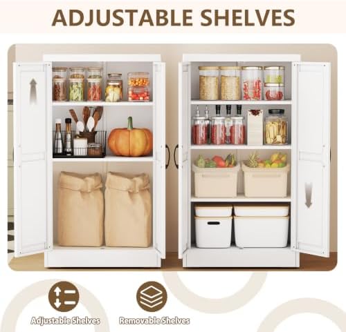 White Metal Storage Cabinet, 43" Kitchen Pantry Cabinets for Office - Image 4