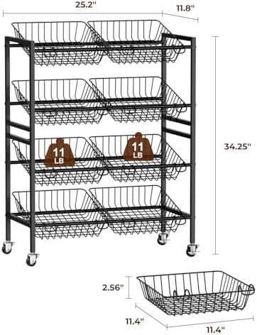 Evermagin 25.2" W Kitchen Storage Cart, 4-Tier Snack Cart with Wheels - Image 2