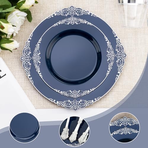 Bestluck 700PCS Navy Blue Plastic Plates for 100 Guests - Image 4