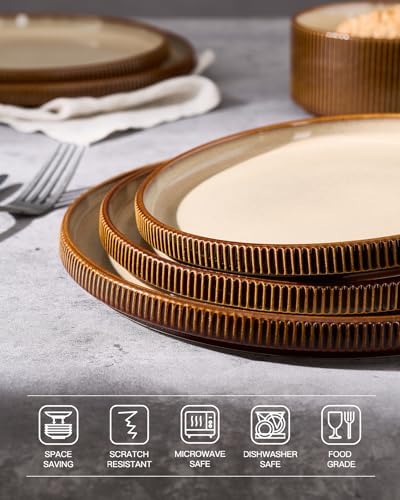 famiware Star 10/8 inches Dinner Plates Set for 6, French Toast - Image 4