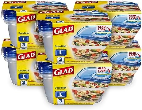 Glad GladWare Deep Dish Food Storage Containers, 64 Oz, 3 Count, 6-Pack by GladTrashFoodStorage