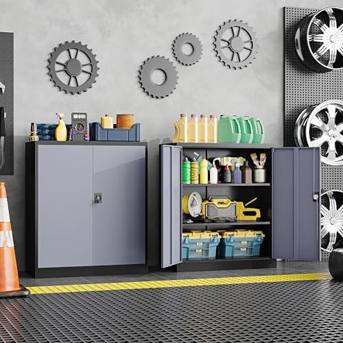Metal Storage Cabinet,Locking File Cabinet with Doors and Adjustbale Shelves,Tool Steel Cabinets for Garage,Home Office,School,Gym(Grey & Black) - Image 2