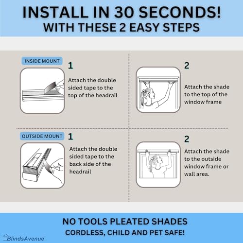 BlindsAvenue No Drill Cordless Pleated Fabric Shades, Fawn, 29" W x 64" H - Image 5