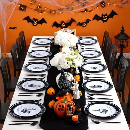 EjonirInjonir 150pcs Spooky Halloween Plates for Adult Party Black Plastic - Image 5