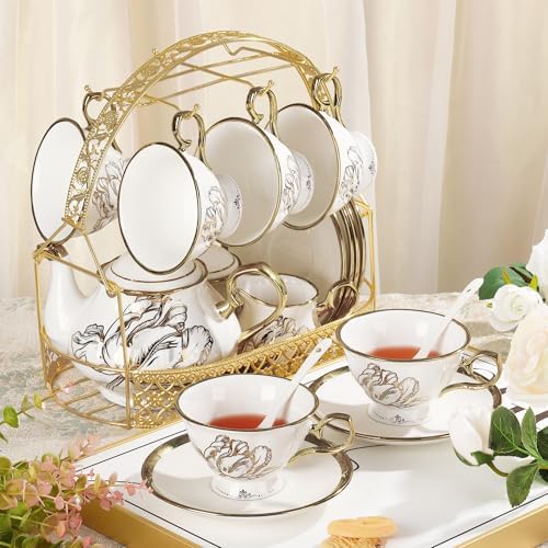 fanquare 22 Piece British Gold Tulip New Bone China Tea Coffee Set - Image 5