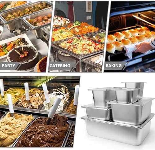 6 Pack Hotel Pans 1/2 Size 6" Deep Stainless Steel Steam Table Pan w/Lids - Image 5