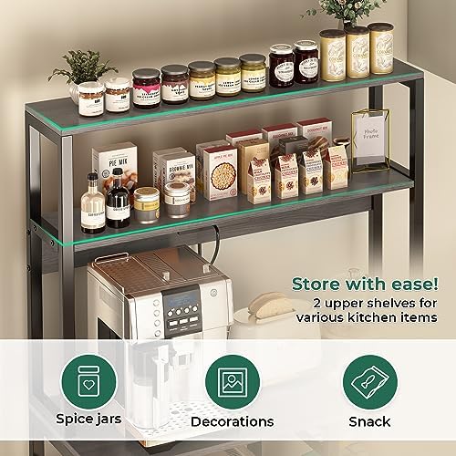 SUPERJARE Bakers Rack with Power Outlet, 35.4 Inches Coffee Bar with Basket - Image 5