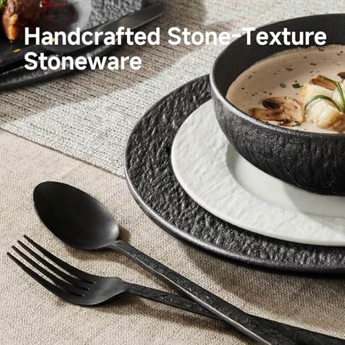 KINGSTONE Dinnerware Sets for 6, 18-Piece plates and bowls sets, Matte Marble - Image 3