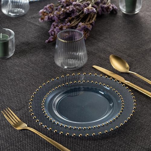 PLASTICPRO 64 Piece Combo Plastic Dinner Plates Disposable Plastic Fancy Heavy Duty Party Dishes 7 inch and 10 inch, Translucent Blue and Gold Beaded - Image 5