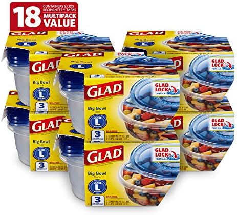 Glad GladWare Big Bowl Food Storage Containers, Large, 48 Oz, 3 Count, 6-Pk by GladTrashFoodStorage