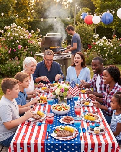 Goodluck 350 Piece 4th of July Red Blue Plastic Dinnerware Set - Image 6