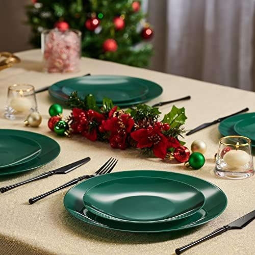 PLASTICPRO 32 Piece Combo Christmass Set includes 16-7'' inch Plates & 16-10'' inch Green Plastic Party Plates Christmass theme heavyweight Elegant, Disposable, Tableware, Dishes, - Image 2