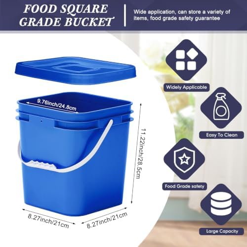 Mumufy 3 Pcs 3.5 Gallon Square Food Grade Bucket with Lid Square Bucket Pail Plastic Handles for Long Term Food Storage, Camping, Fishing, Home Organization Easy Stack and Store (White,Red,Blue) - Image 2