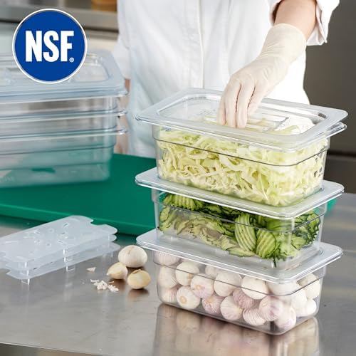 CURTA 6-Pack 1/4 Size 4" Deep NSF Polycarbonate Food Pans with Handled Lids & Drain Trays | Dishwasher & Freezer Safe Clear Container for Prep Tables, Buffet, Salad Bar, Commercial & Home Kitchen - Image 4