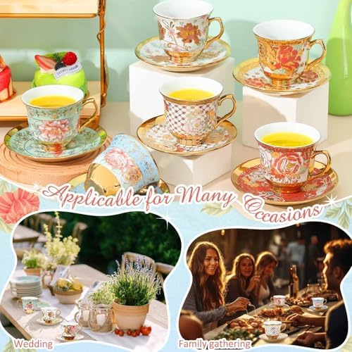 Teenyyou Set of 18 Tea Cups and Saucers, Stylish Style, 5.4 oz - Image 4