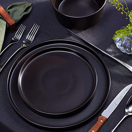 Stone Lain 32-Piece Black Matte Dinnerware Set + 4-Piece Black Stoneware Pasta Bowl Set - Image 4