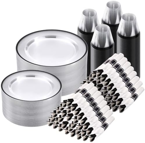 Goodluck 700 Pcs Clear Plastic Plates with Black Rim, Plastic Dinnerware by GoodLuck