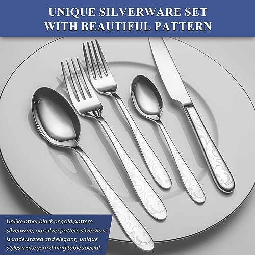 40 Piece Silverware Set Service for 8, EIUBUIE Premium Stainless Steel Cutlery Set, Mirror Polished Flatware Sets with Pattern Handle, Modern Kitchen Eating Utensils Sets Include Spoons Forks Knives - Image 4