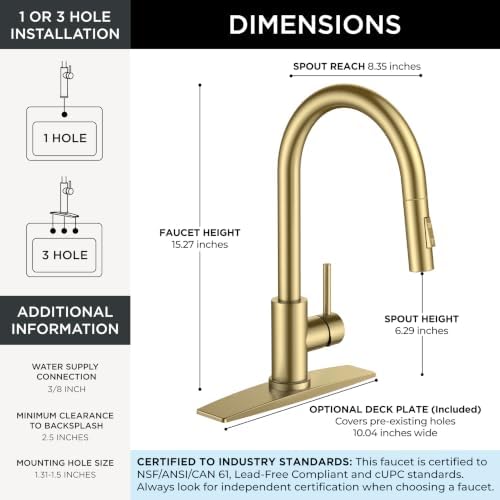 FORIOUS Kitchen Faucet, 2-Mode Pull Down Sprayer, Classic Brushed Gold - Image 2