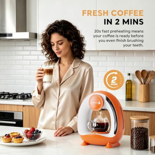 Single Serve Coffee Maker For K Cup Pod and Coffee Grounds /Tea, Fast Brew in 2 minutes, 2 IN 1 One Button Coffee Machine 4-8 Oz Brew Sizes, Stylish＆Compact For Home, Office, RV and Dorm (Orange) - Image 3