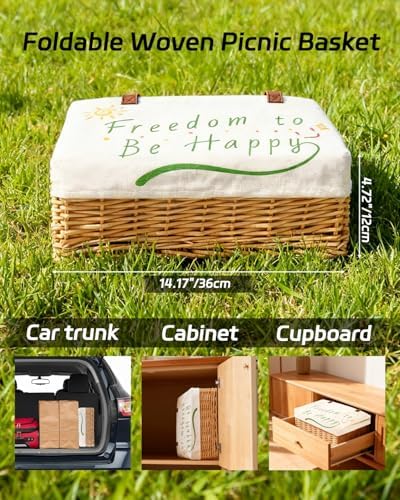 Picnic Basket for 2, Extra Large Wicker Set, 6.2 Gal, Natural - Image 4