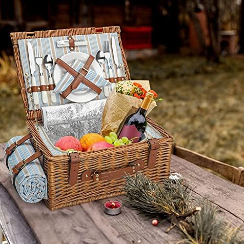 HappyPicnic Wicker Picnic Basket Set for 2 Persons with Cooler & Blanket - Image 4