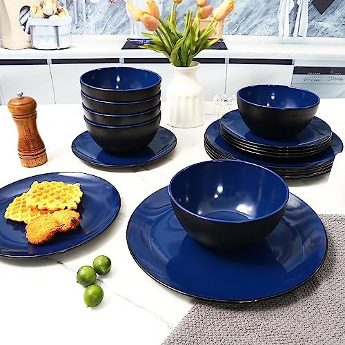 TP 18-Piece Melamine Dinnerware Sets, Service for 6, Blue&Black - Image 6