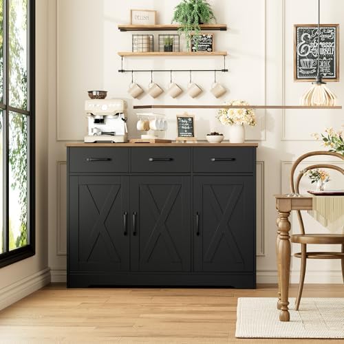 HOSTACK Kitchen Buffet Cabinet with Storage, Sideboard Coffee Bar, Black - Image 5