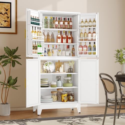 GAIOUS 74.8" Tall Metal Food Cabinet, White Kitchen Pantry Cabinet Cupboard - Image 3