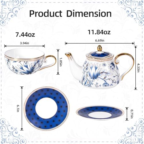KAMMAK Tea for One Set, Ceramic Teapot, Bone China Tea Set, Cup and Saucer - Image 2
