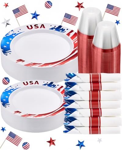 Goodluck 350 Piece 4th of July Red Blue Plastic Dinnerware Set by GoodLuck