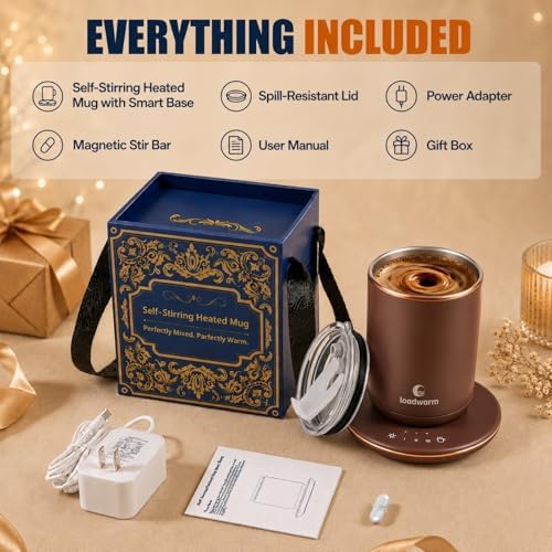 Self Heated Stirring Coffee Mug, 10oz Auto Mixing Cup with Warmer,Brown - Image 6