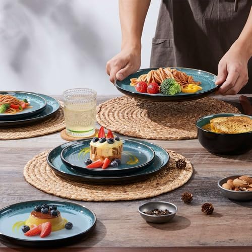 LIANYU Ceramic Dinnerware Sets for 4, 12 Piece Dishes Set, Pastel Turquoise - Image 3