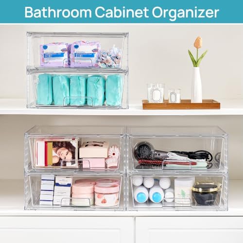 Vtopmart 8 Pack Large Clear Stackable Storage Drawers for Closet, Pantry - Image 4