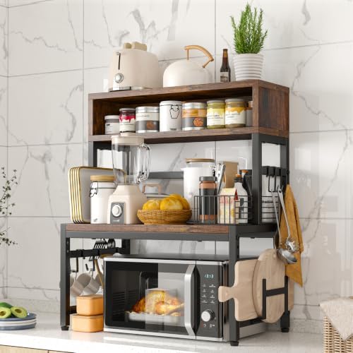EnHomee 4-Tier Microwave Stand for Countertop Storage, Brown by EnHomee