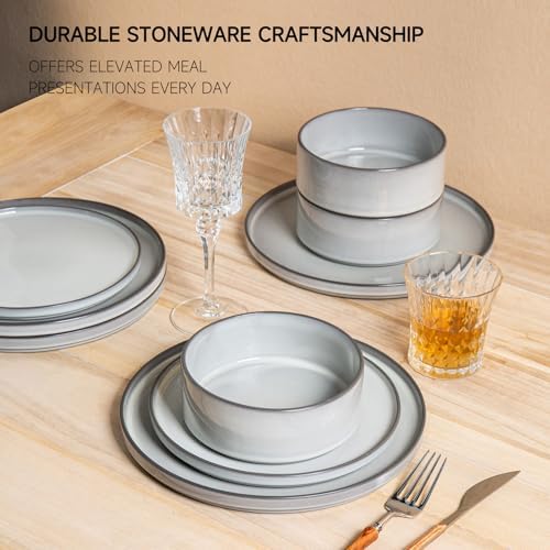 Dinnerware Sets for 4, 12 pcs Reactive Glaze Plates and Bowls Sets, Gary - Image 3