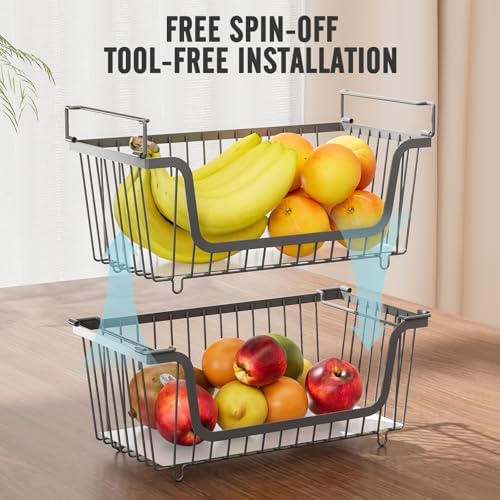 4 Pcs Stackable Wire Baskets,Pantry bin,14.57"L x 7.09"W x 5.12"H - Image 6