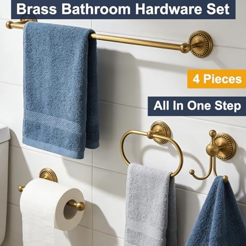 Antique Brass 4-Piece Bathroom Hardware Set Adjustable Towel Bar 13-24" - Image 3