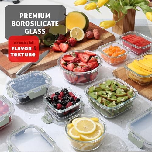 Nestl 48pc Glass Storage Containers with Lids, 24 Glass Food Storage Containers with 24 Airtight Lids for Pantry & Kitchen, Meal Prep Containers for Lunch, Oven Microwave & Dishwasher Safe, Sage Green - Image 2