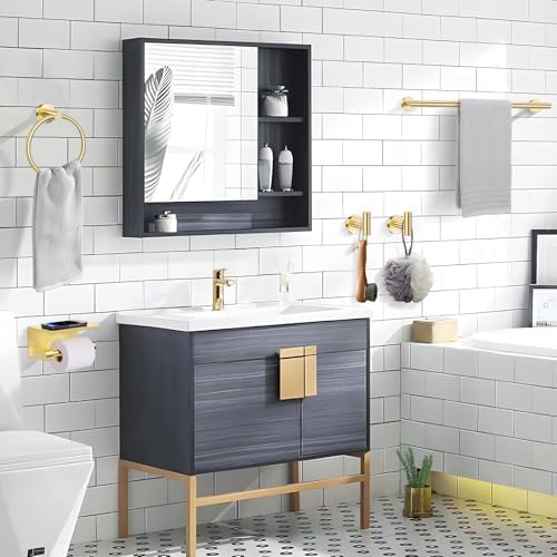 Lairuier Bathroom Hardware Set Brushed Gold, Towel Holder Set Wall Mounted - Image 6